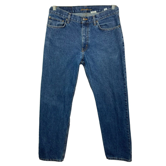 Eddie Bauer Jeans Men Sz 34 Blue Cotton Denim Classic Fit Straight Leg Pocket‎ - Picture 1 of 9